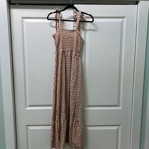 Women’s M Tie Shoulder Smocked Gingham Maxi Dress SHEIN